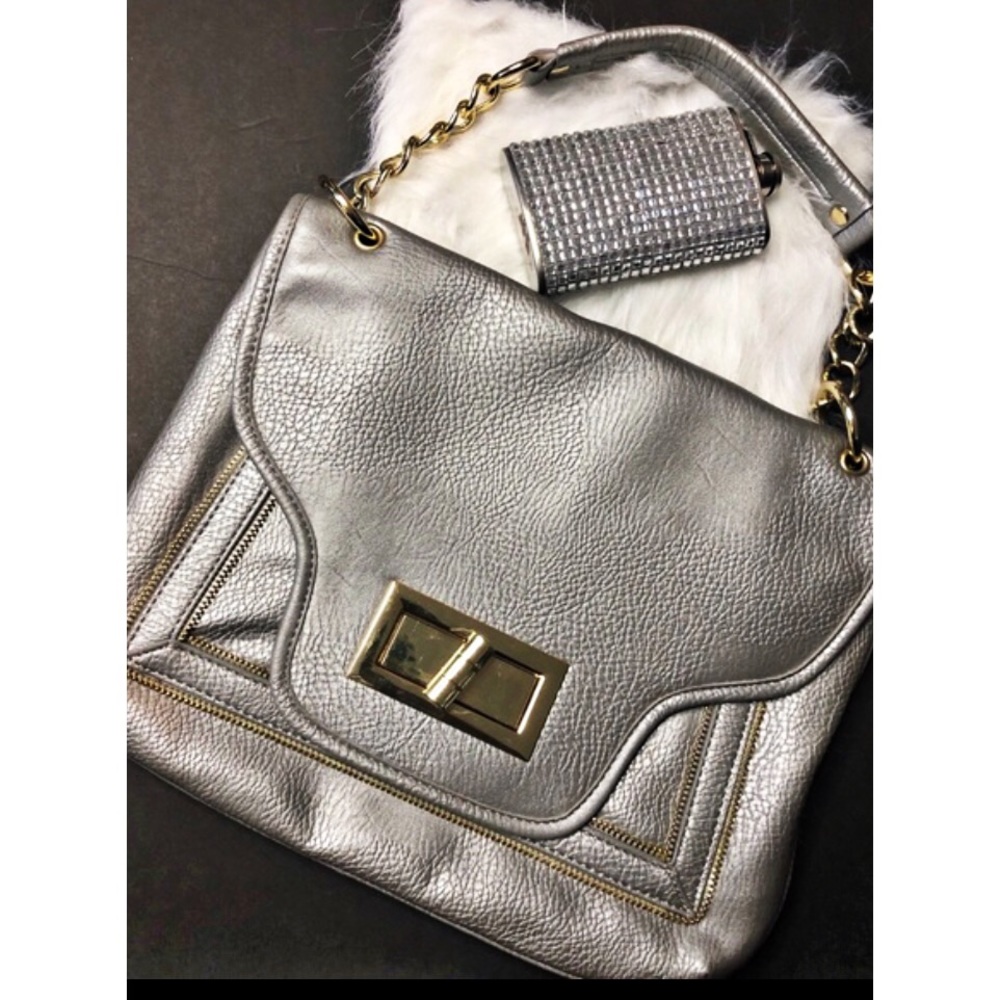 Olivia + Joy Gray Metallic Shoulder Bag